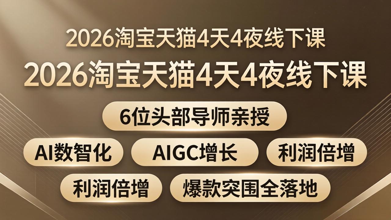 2026淘宝天猫4天4夜线下课：6位头部导师亲授，AI数智化+AIGC增长+利润倍增+爆款突围全落地 - 来及网络