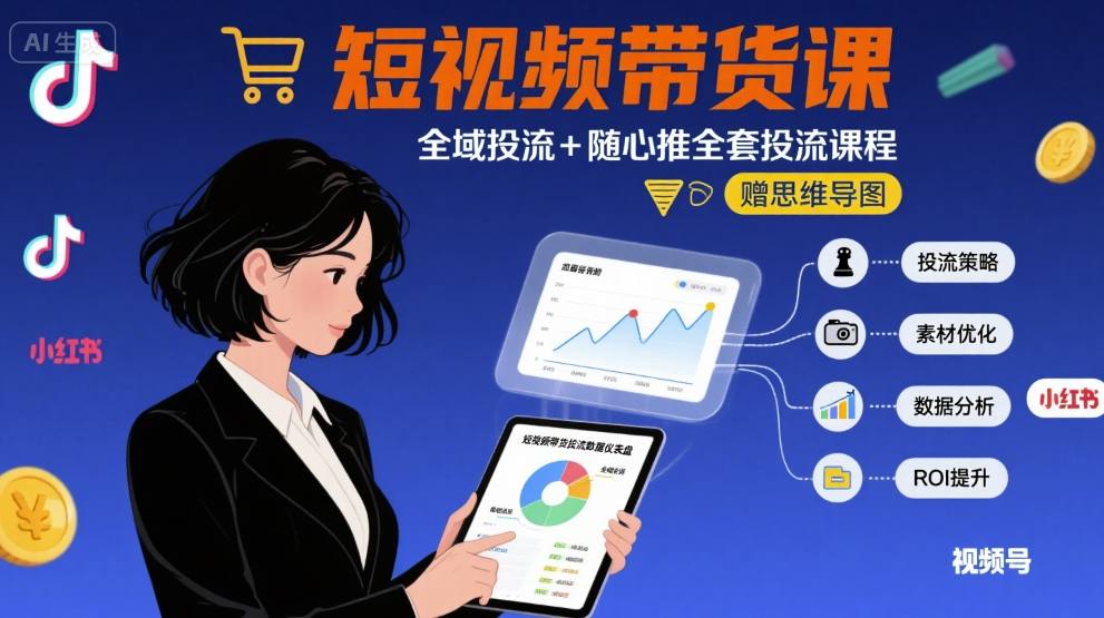 最新短视频带货课，全域投流+随心推全套投流课程+思维导图 - 来及网络