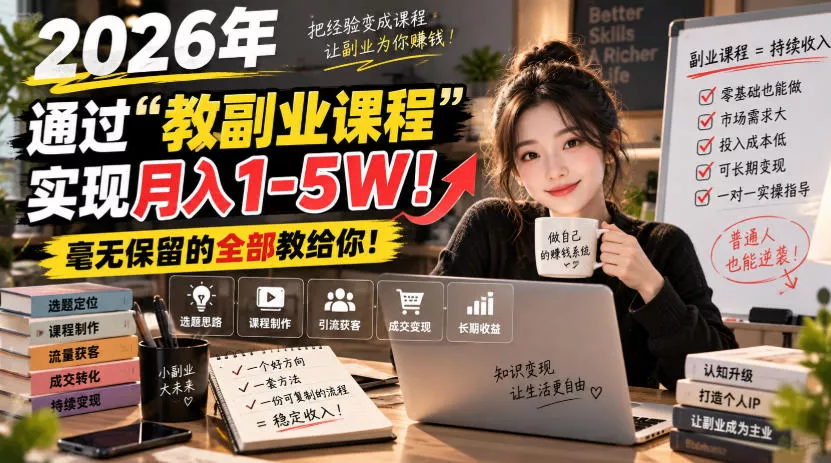 2026年通过“教副业课程”实现月入1-5W！毫无保留的全部教给你！【揭秘】 - 来及网络