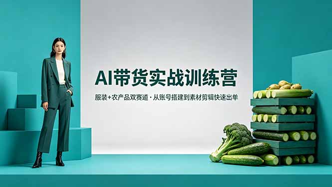 AI带货实战训练营，服装+农产品双赛道，从账号搭建到素材剪辑快速出单 - 来及网络