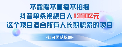 不露脸不直播不拍摄抖音单条视频日入1k+这个项目适合所有人长期积累的项目 - 来及网络