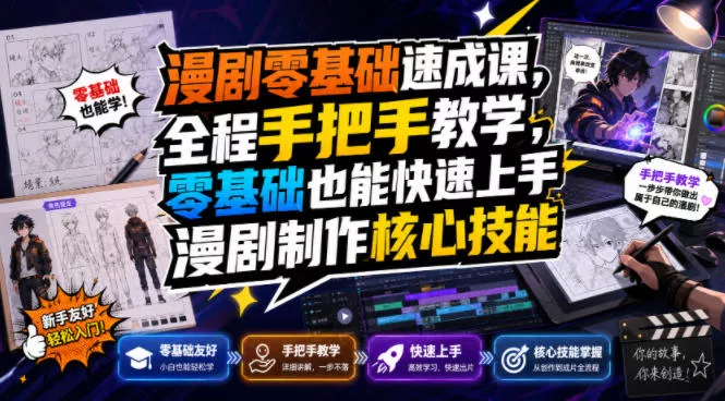 漫剧零基础速成课，全程手把手教学，零基础也能快速上手漫剧制作核心技能 - 来及网络