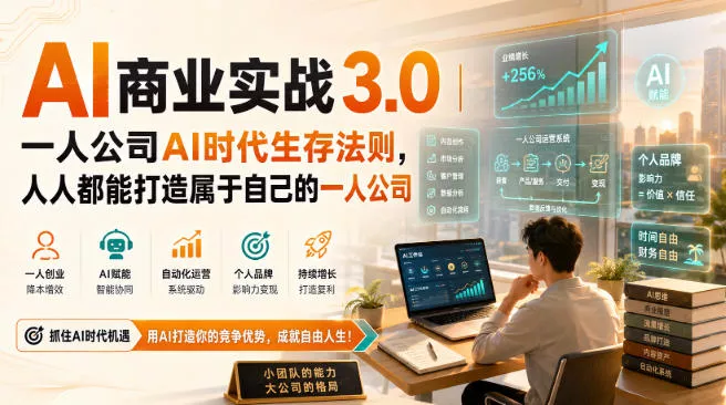 AI商业实战3.0｜一人公司AI时代生存法则，人人都能打造属于自己的一人公司 - 来及网络