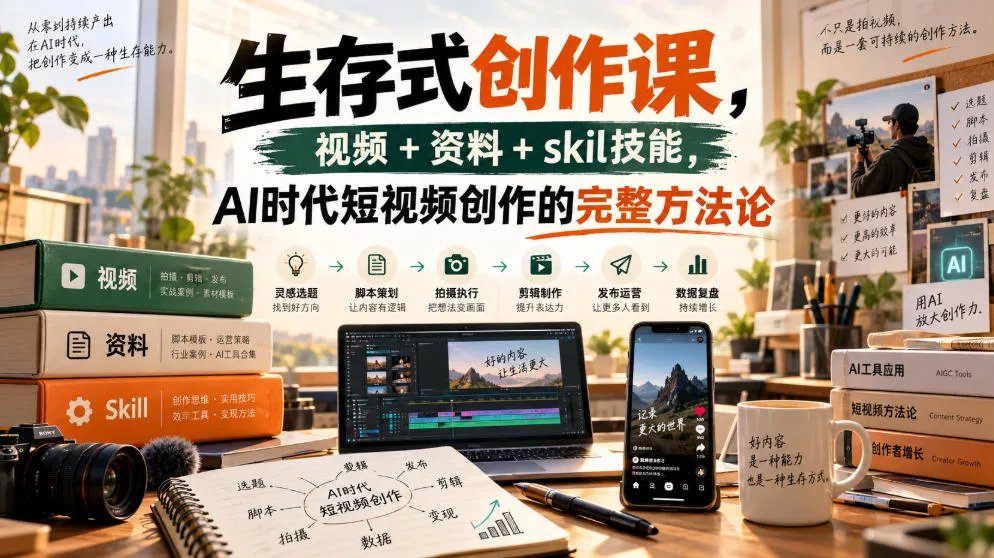 生存式创作课，视频+资料+skil技能，ai时代短视频创作的完整方法论 - 来及网络