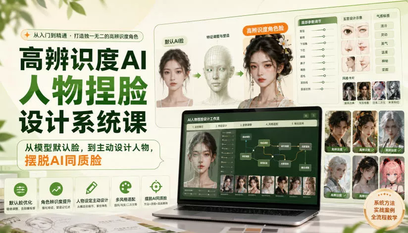 高辨识度AI人物捏脸设计系统课，从模型默认脸，到主动设计人物，摆脱AI同质脸 - 来及网络