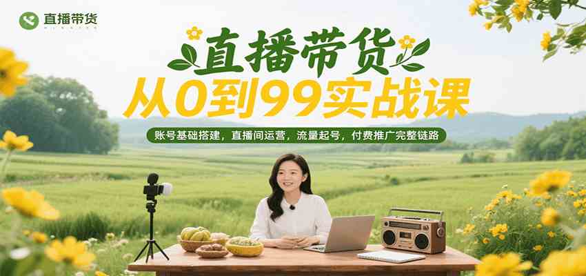 直播带货从0到99实战课，账号基础搭建，直播间运营，流量起号，付费推广完整链路 - 来及网络