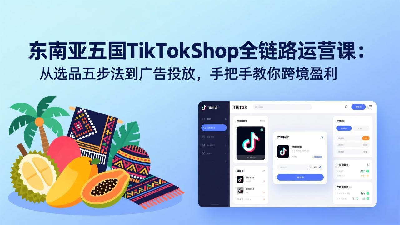 东南亚五国TikTok Shop全链路运营课：从选品五步法到广告投放，手把手教你跨境盈利 - 来及网络