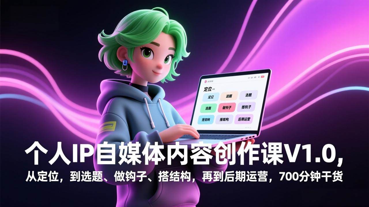 （17331期）个人IP自媒体内容创作课V1.0，从定位，到选题、做钩子、搭结构，再到后期运营，700分钟干货 - 来及网络