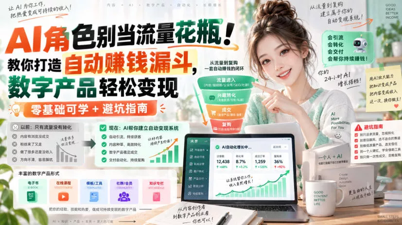 AI角色别当流量花瓶！教你打造自动賺钱漏斗，数字产品轻松变现(零基础可学+避坑指南)【原创双语字幕】 - 来及网络