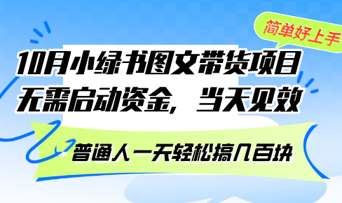 （13005期）10月份小绿书图文带货项目 无需启动资金 当天见效 普通人一天轻松搞几百块 - 来及网络
