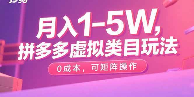 （15903期）月入1-5W，拼多多虚拟类目玩法，0成本，可矩阵操作 - 来及网络
