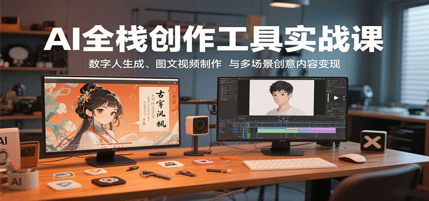 AI全栈创作工具实战课：数字人生成、图文视频制作与多场景创意内容变现 - 来及网络