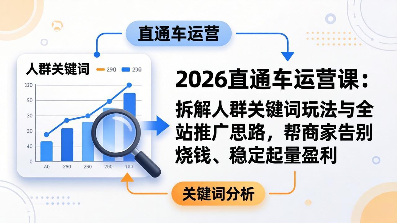 2026直通车运营课：拆解人群关键词玩法与全站推广思路，帮商家告别烧钱、稳定起量盈利 - 来及网络