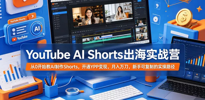 YouTube AI Shorts出海实战营，从0开始教AI制作Shorts，开通YPP变现，月入万刀，新手可复制的实操路径 - 来及网络