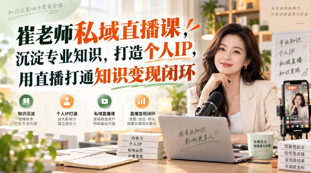 崔老师私域直播课，沉淀专业知识，打造个人IP，用直播打通知识变现闭环 - 来及网络