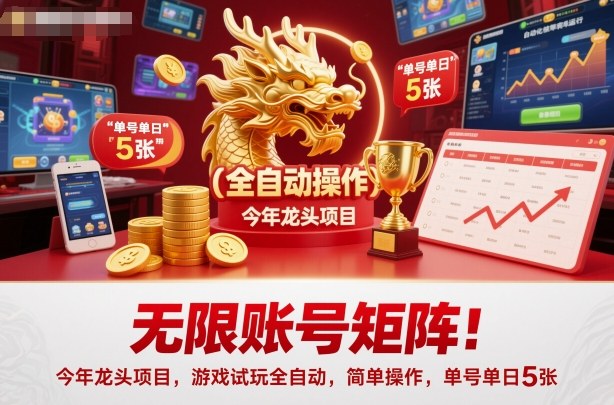 无限账号矩阵！今年龙头项目，游戏试玩全自动，简单操作，单号单日5张【揭秘】 - 来及网络