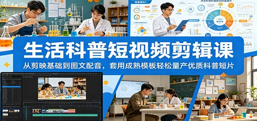 生活科普短视频剪辑课：从剪映基础到图文配音，套用成熟模板轻松量产优质科普短片 - 来及网络