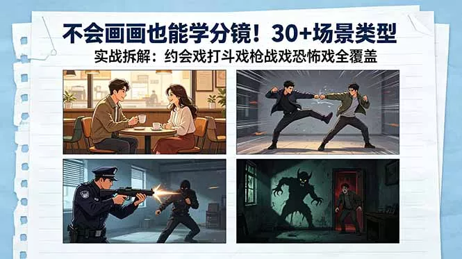 不会画画也能学分镜！30+场景类型实战拆解：约会戏打斗戏枪战戏恐怖戏全覆盖 - 来及网络