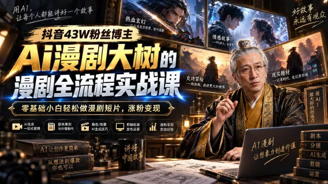 抖音43W粉丝博主Ai漫剧大树的漫剧制作全流程实战课，零基础小白轻松做漫剧短片，涨粉变现 - 来及网络