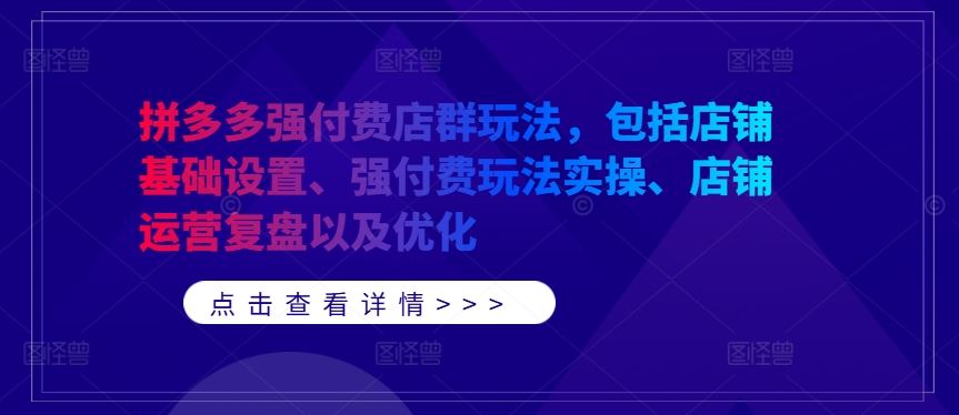拼多多强付费店群玩法，包括店铺基础设置、强付费玩法实操、店铺运营复盘以及优化 - 来及网络