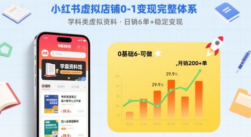 小红书虚拟店铺0-1变现完整体系：卖学科类虚拟资料，一天6张+，很稳定【已完结】 - 来及网络