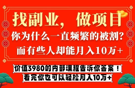 价值3980的网创内部课程，告诉你互联网创业月入10个W的秘密【揭秘】 - 来及网络