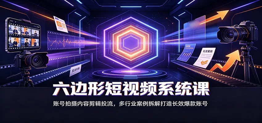 六边形短视频系统课：账号拍摄内容剪辑投流，多行业案例拆解打造长效爆款账号 - 来及网络