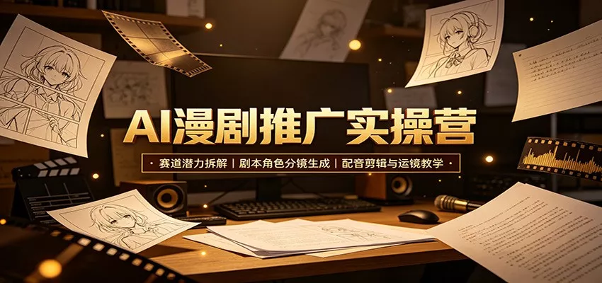 AI漫剧推广实操营：赛道潜力拆解，剧本角色分镜生成，配音剪辑与运镜教学 - 来及网络
