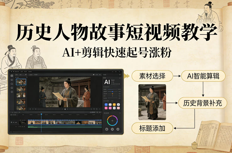 历史人物故事短视频教学，AI+剪辑制作历史人物题材短视频，快速起号涨粉 - 来及网络