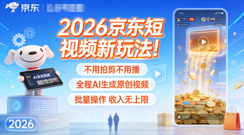 2026京东短视频新玩法！不用拍剪不用播，全程AI生成原创视频，批量操作收入无上限 - 来及网络