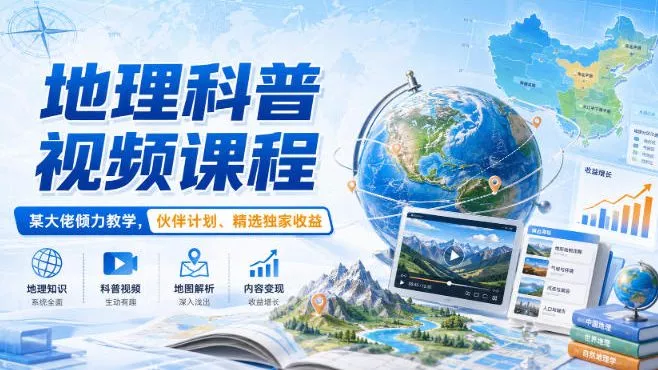 地理科普视频课程，某大佬倾力教学，伙伴计划、精选独家收益 - 来及网络