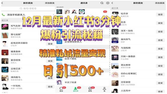 （13653期）12月最新小红书3分钟爆粉引流秘籍 精准私域流量变现 日引500+ - 来及网络