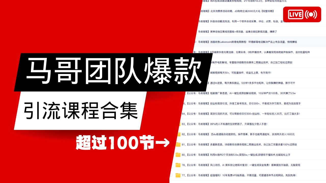 马哥团队【122节】最全项目爆款引流课程合集【持续更新】 - 来及网络