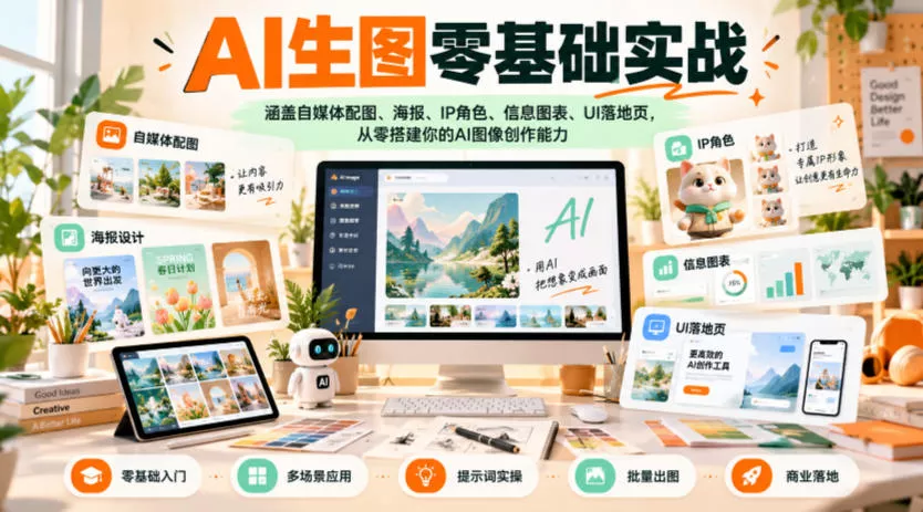 AI生图零基础实战，涵盖自媒体配图、海报、IP角色、信息图表、UI落地页，从零搭建你的AI图像创作能力 - 来及网络