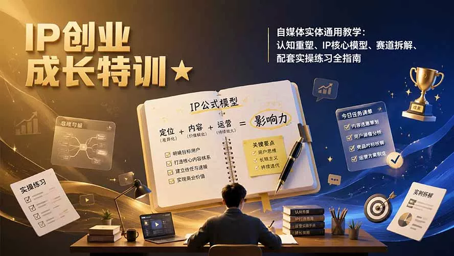 IP创业成长特训★自媒体实体通用教学：认知重塑、IP核心模型、赛道拆解、配套实操练习全指南 - 来及网络