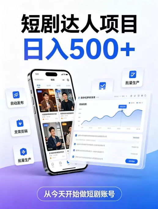 短剧达人项目，日入500+，普通人的创业计划，低门槛开启线上副业新机遇【揭秘】 - 来及网络