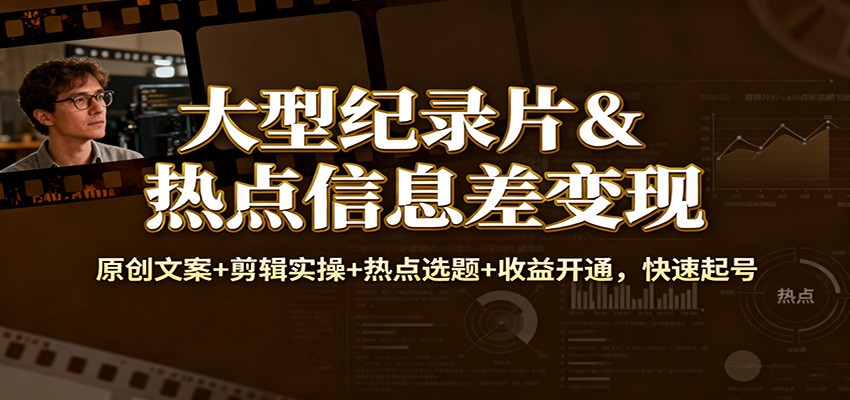 大型纪录片&热点信息差变现：原创文案+剪辑实操+热点选题+收益开通，快速起号 - 来及网络