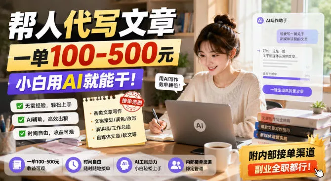 帮人代写文章，一单100-500，小白用AI就能干，附内部接单渠道，副业全职都行【揭秘】 - 来及网络