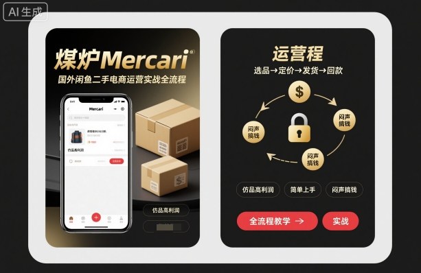 煤炉Mercari国外闲鱼二手电商运营实战全流程，仿品高利润，简单上手，闷声搞钱 - 来及网络