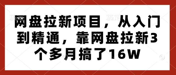 网盘拉新项目，从入门到精通，靠网盘拉新3个多月搞了16W - 来及网络