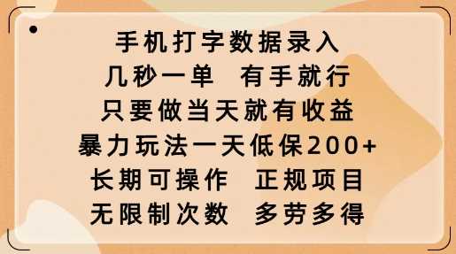 手机打字数据录入，几秒一单，有手就行，只要做当天就有收益，暴力玩法一天低保2张 - 来及网络