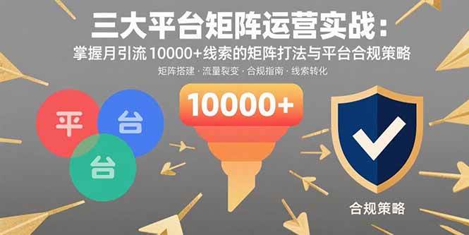 （15841期）三大平台矩阵运营实战：掌握月引流10000+线索的矩阵打法与平台合规策略 - 来及网络