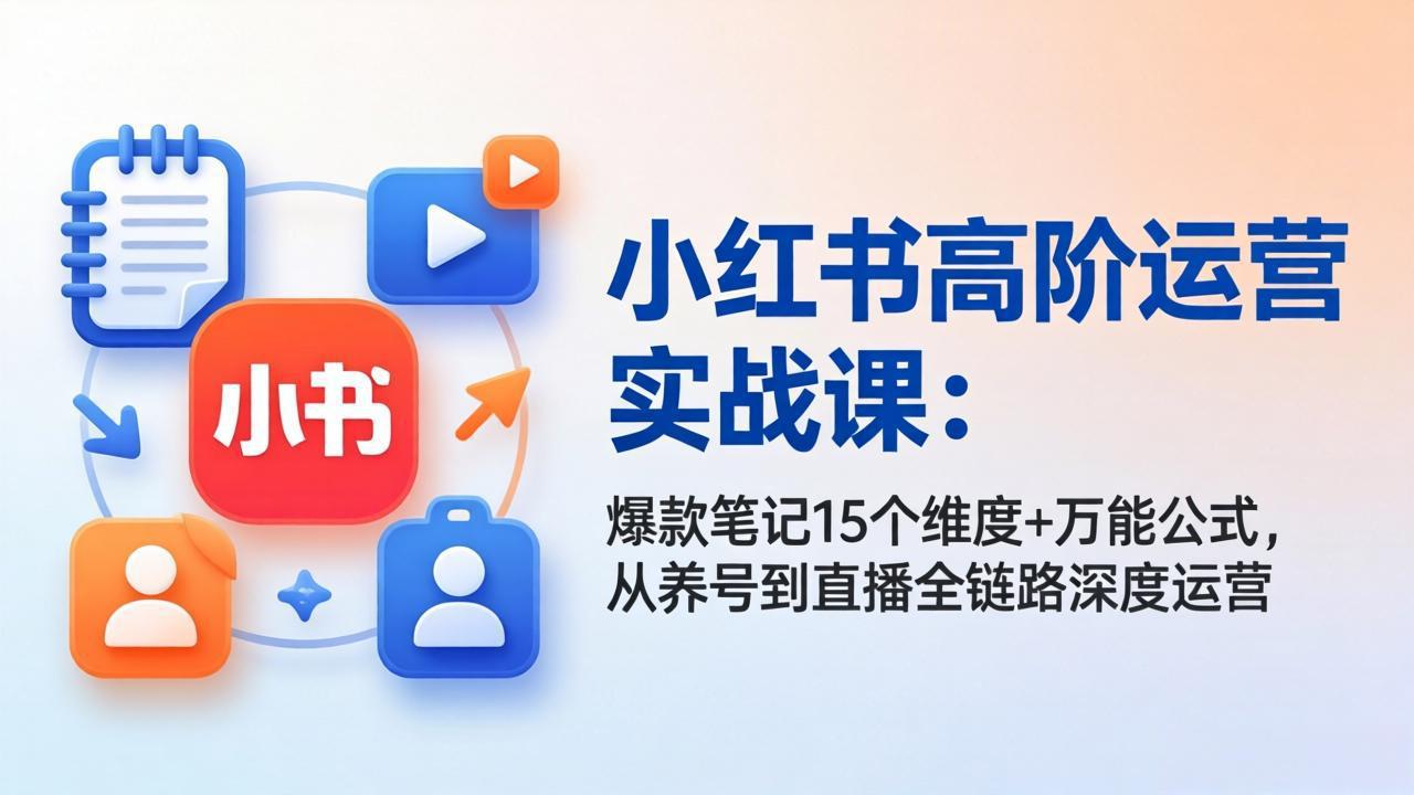 小红书高阶运营实战课：爆款笔记15个维度+万能公式，从养号到直播全链路深度运营 - 来及网络