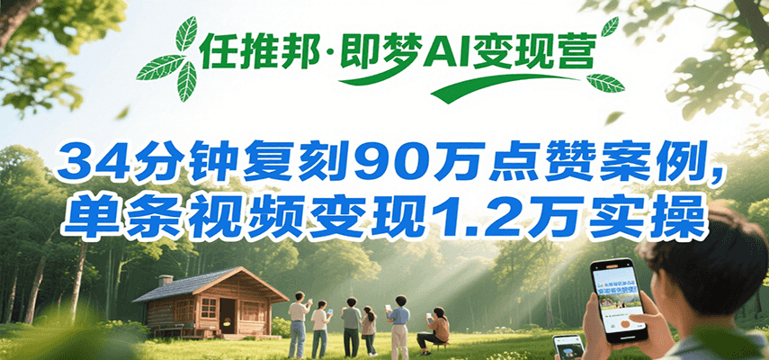 任推邦·即梦AI变现营，34分钟复刻90万点赞案例，单条视频变现1.2万实操 - 来及网络