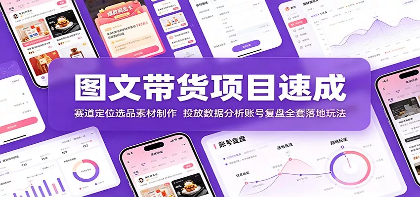 图文带货项目速成：赛道定位选品素材制作，投放数据分析账号复盘全套落地玩法 - 来及网络