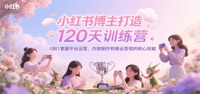 小红书博主打造120天训练营，0到1掌握平台运营、内容制作和商业变现 - 来及网络