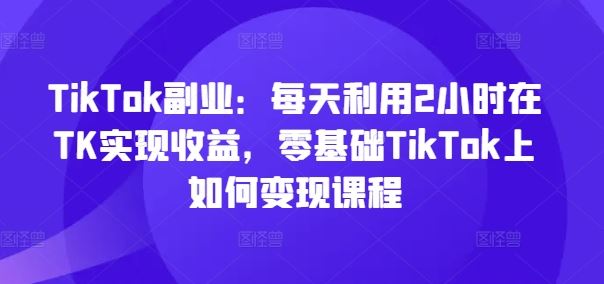 TikTok副业：每天利用2小时在TK实现收益，零基础TikTok上如何变现课程 - 来及网络