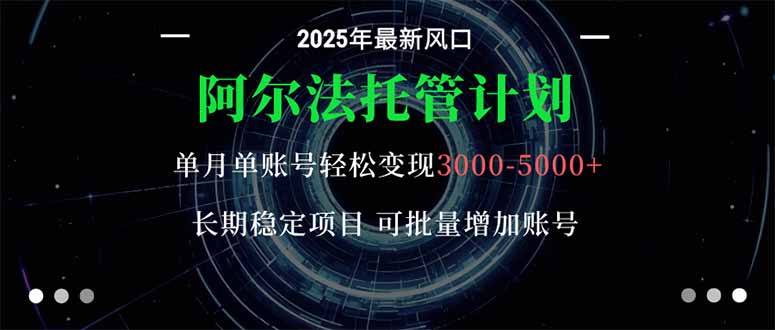 阿尔法托管计划 单账号月入3000-5000，长期稳定项目，新手小白轻松上手。 - 来及网络