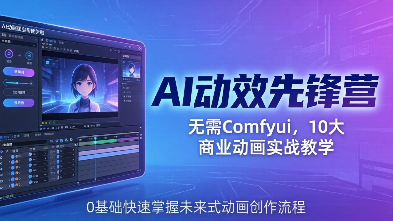 AI 动效先锋营：无需Comfyui，10大商业动画实战教学，0基础快速掌握未来式动画创作流程 - 来及网络