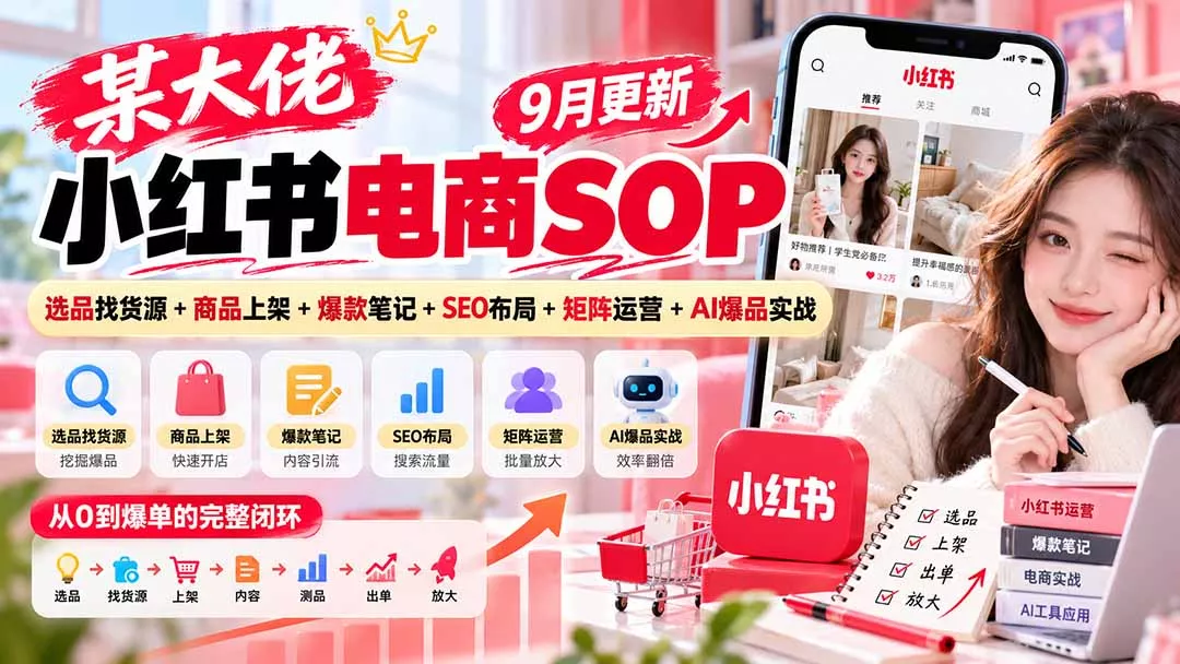 某大佬小红书电商SOP｜9月更新：选品找货源+商品上架+爆款笔记+SEO布局+矩阵运营+AI爆品实战 - 来及网络